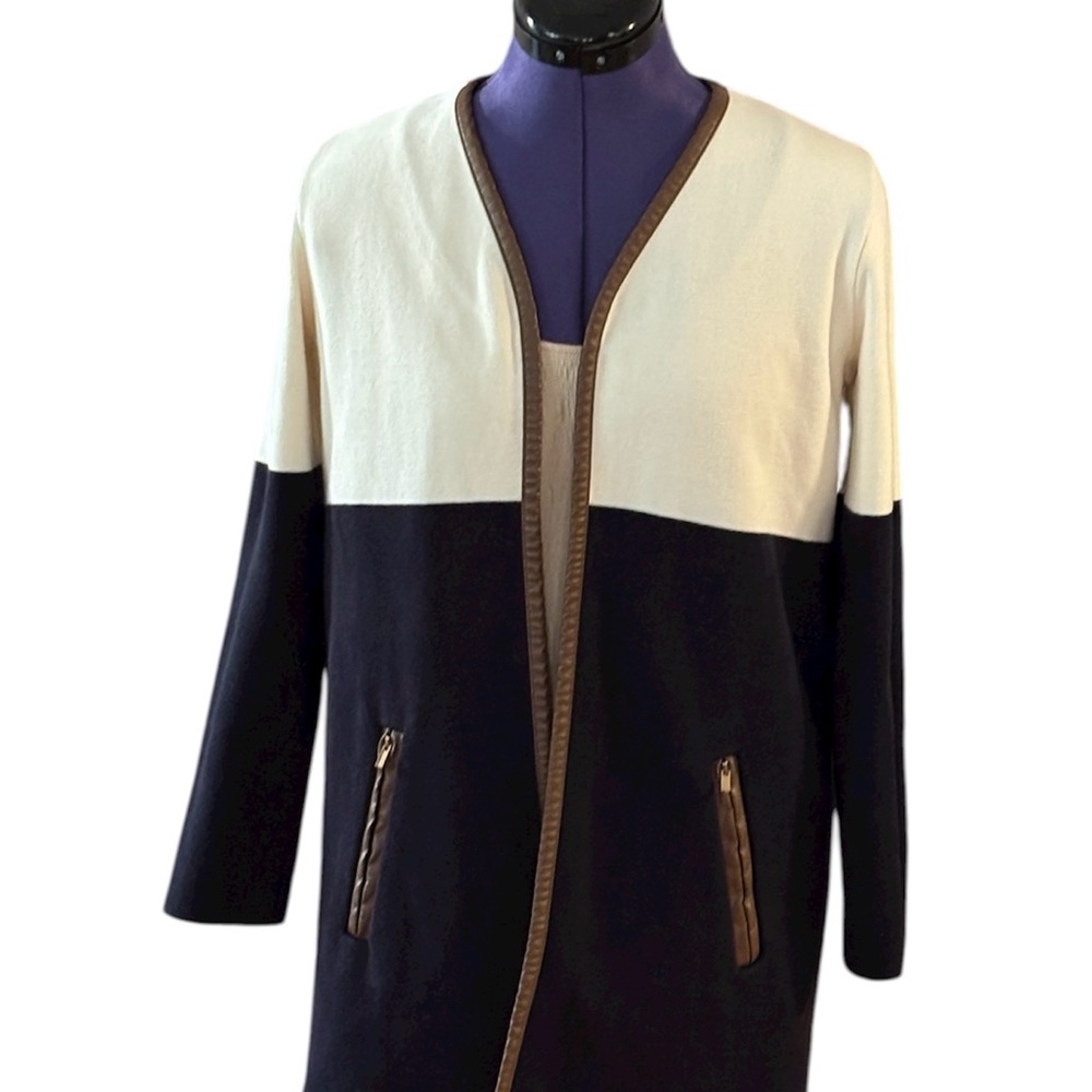 Charter Club Cardigan Color Block Faux Leather Women’s Petite Small